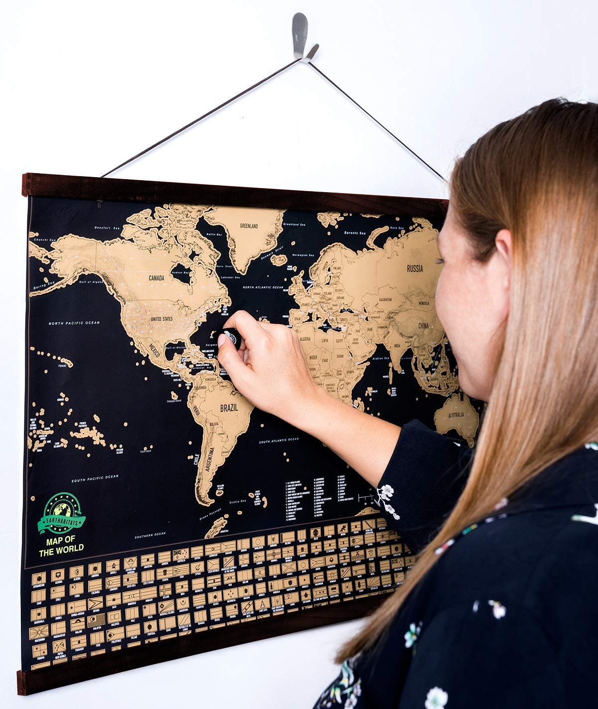 EARTHABITATS Magnetic Poster Hanger Frame - 24 inches Wooden Magnetic Poster Frame Hanger for Scratch Off Maps, Prints, Pictures, Photos, Canvas Artwork