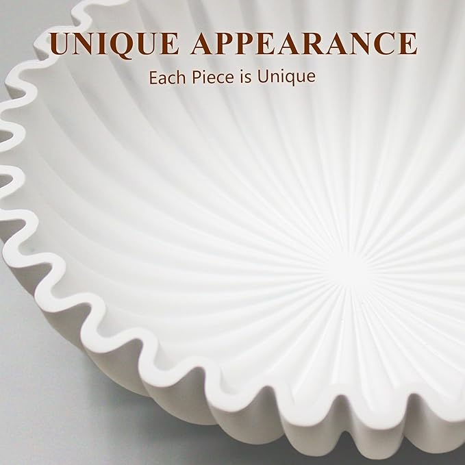 YMXYJM Large Decorative Bowl, Modern Handicraft Bowls for Home Decor, Decorative Fruit Bowl for Kitchen Counter, Ruffle Bowl Decor, Stylish Key Bowl for Entry Table, White