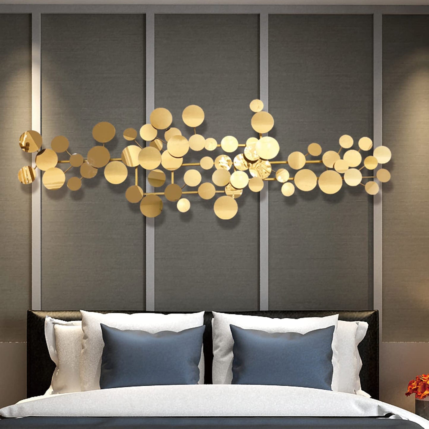 YUDACHU Modern Metal Wall Art for Living Room & Bedroom | 3D Geometric Sculpture 59”×20” | Gold Luxury Wall Decor Accent, Indoor Use, Hanging Kit Included