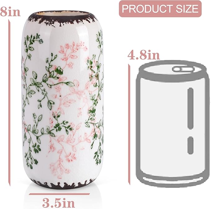 Ceramic Vase for Flowers – Modern Small Ribbed Textured Flower Vase for Home Decor, Pampas Grass, Decorative, Farmhouse, Coffee Table, Kitchen Centerpieces, Bookshelf and Home Living (Green and Beige)