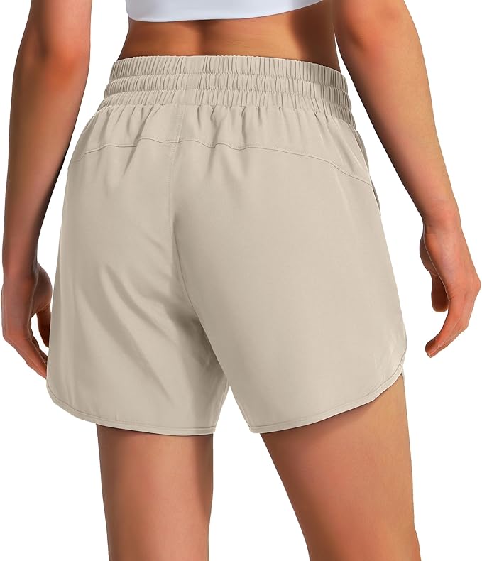 Ksmien Women's 5" Athletic Running Shorts Quick Dry Lightweight Workout Gym Shorts with Zipper Pockets UPF 50+