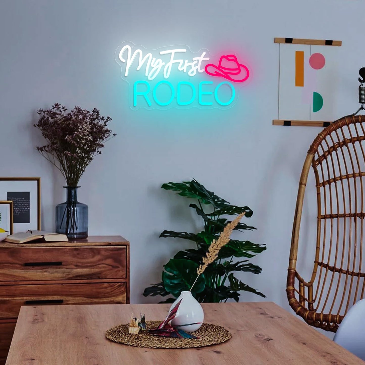 My First Rodeo Neon Sign for Wall Decor, Dimmable Cowboy Hat Neon Lights Signs, Western Cowboy Theme Neon Led Sign for Farm Bar Club Party Game Room Bedroom Man Cave Decoration Birthday Present