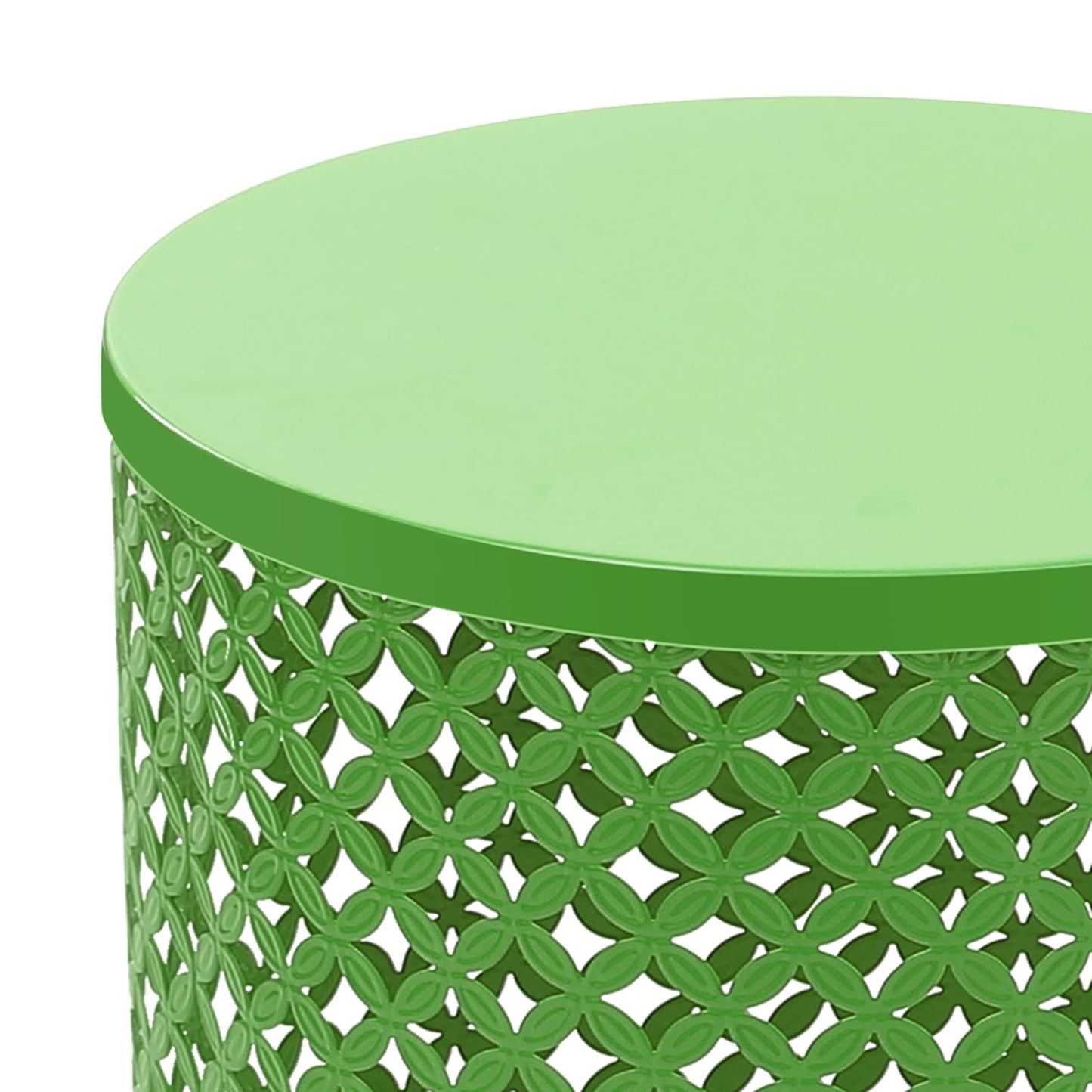 CAIHAOA Set of 2 Outdoor Side Table, Heavy Duty Metal Frame Accent Table, Decorative Garden Stool, Wood Circle Embossed Design, Plant Stand Living Room Garden Stool, Indoor Outdoor Using, Green