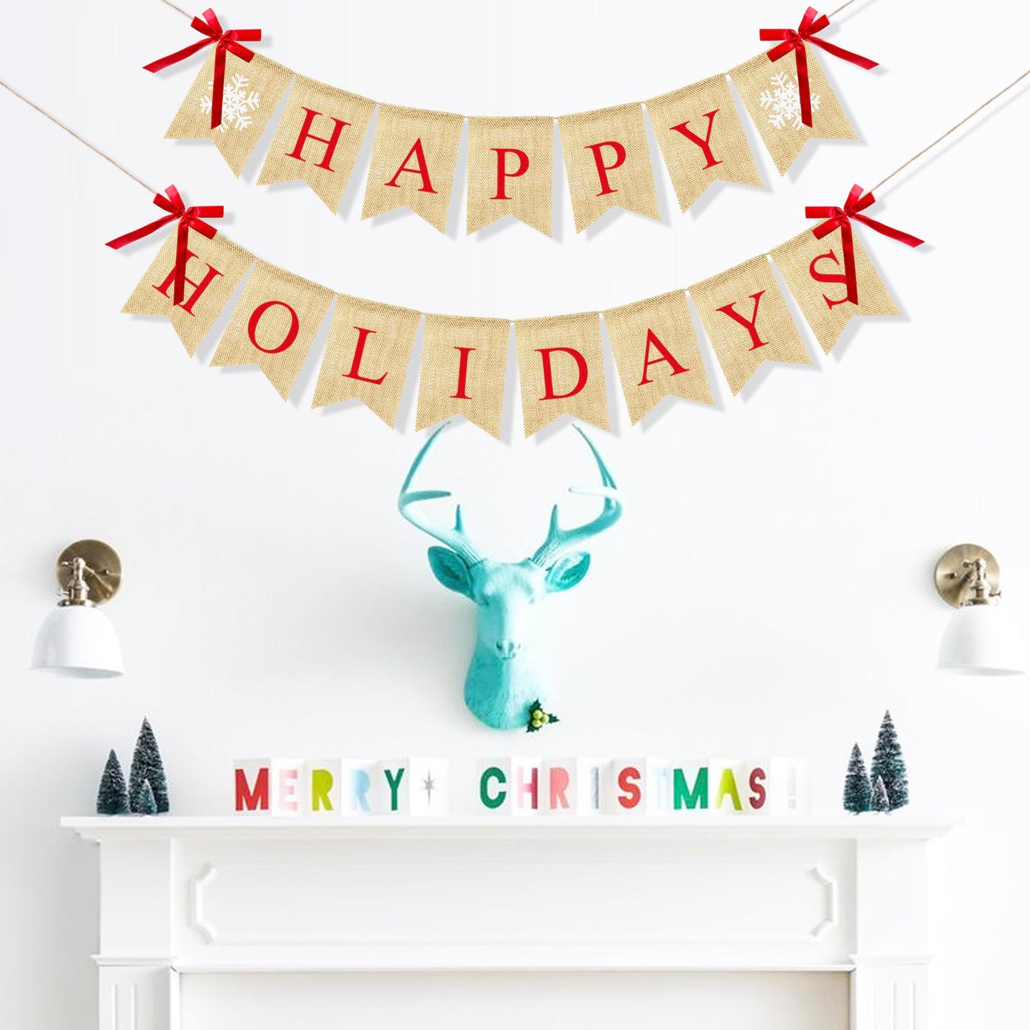 VILIFEVER Happy Holidays Banner Burlap, Christmas Decorations for Home Office, Christmas Banner for Fireplace Mantel Indoor Outdoor Decor, Happy Holidays Sign Xmas Party Supplies