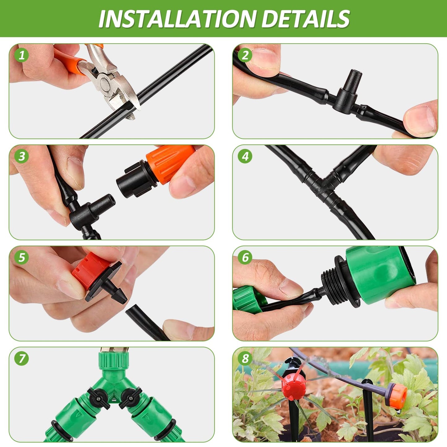 LasTool 164FT Drip Irrigation Kit,Automatic Garden Watering System with 1/4" Tubing,Adjustable Mist Sprayer Nozzles & Drip Emitters for Raised Bed,Patio,Lawn, Greenhouse-Easy DIY Installation