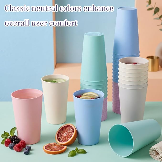 Yungyan 50 Pcs Unbreakable Plastic Cups 16oz Thickened Reusable Plastic Cup Stackable Water Tumblers Drinking Cup for Kitchen, Outdoor, Bpa-free, Dishwasher Refrigerator and Microwave(Bright Color)
