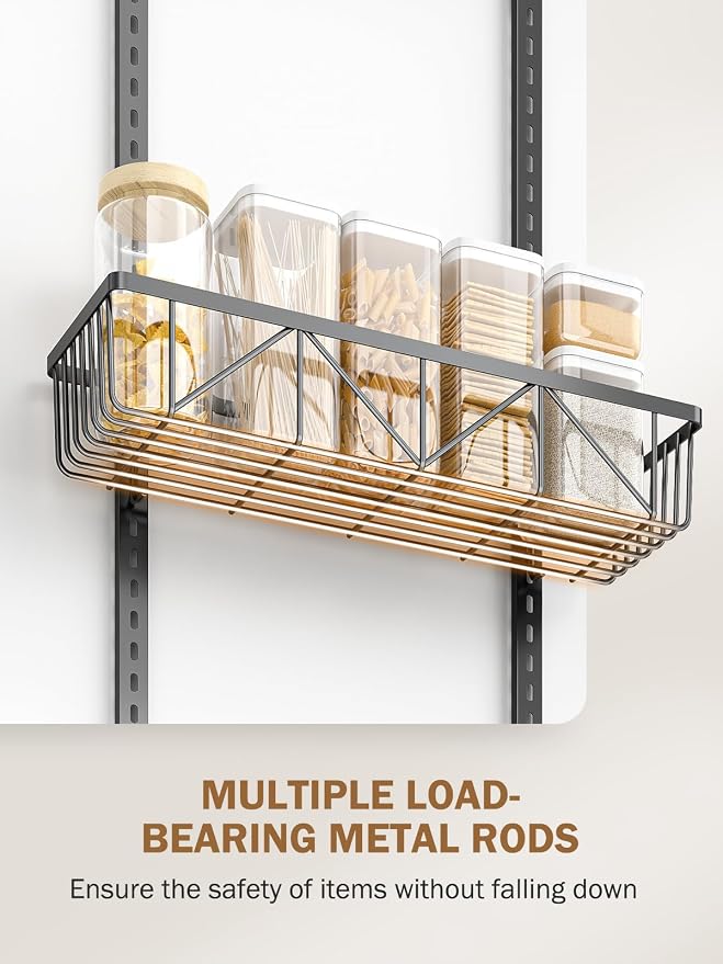 Delamu Adjustable Narrow Over the Door Pantry Organizer, 9-Tier Metal Pantry Organization and Storage for Kitchen, Hanging Spice Rack Seasoning Shelves, Cabinet Door Organizer for Easy Install, 12.5"
