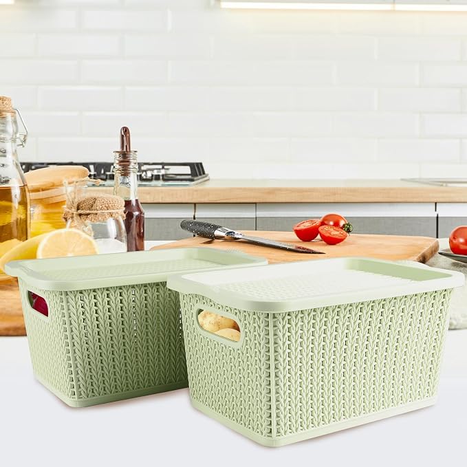 Onion and Potato Storage Bins Set,Stackable Plastic Pantry Box with Lids,BPA-Free,Potatos and Onions Storage Baskets for Kitchen,Countertop,More Vegetable Storages Pantry Baskets Organization