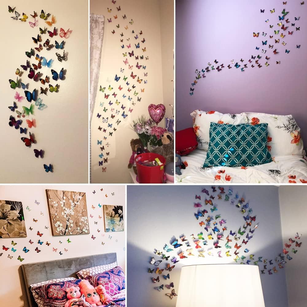 Tianorcan 43 PCS Butterfly Wall Sticker 3D Butterflies Decor Decals for Removable Mural Stickers Home Bedroom Decoration