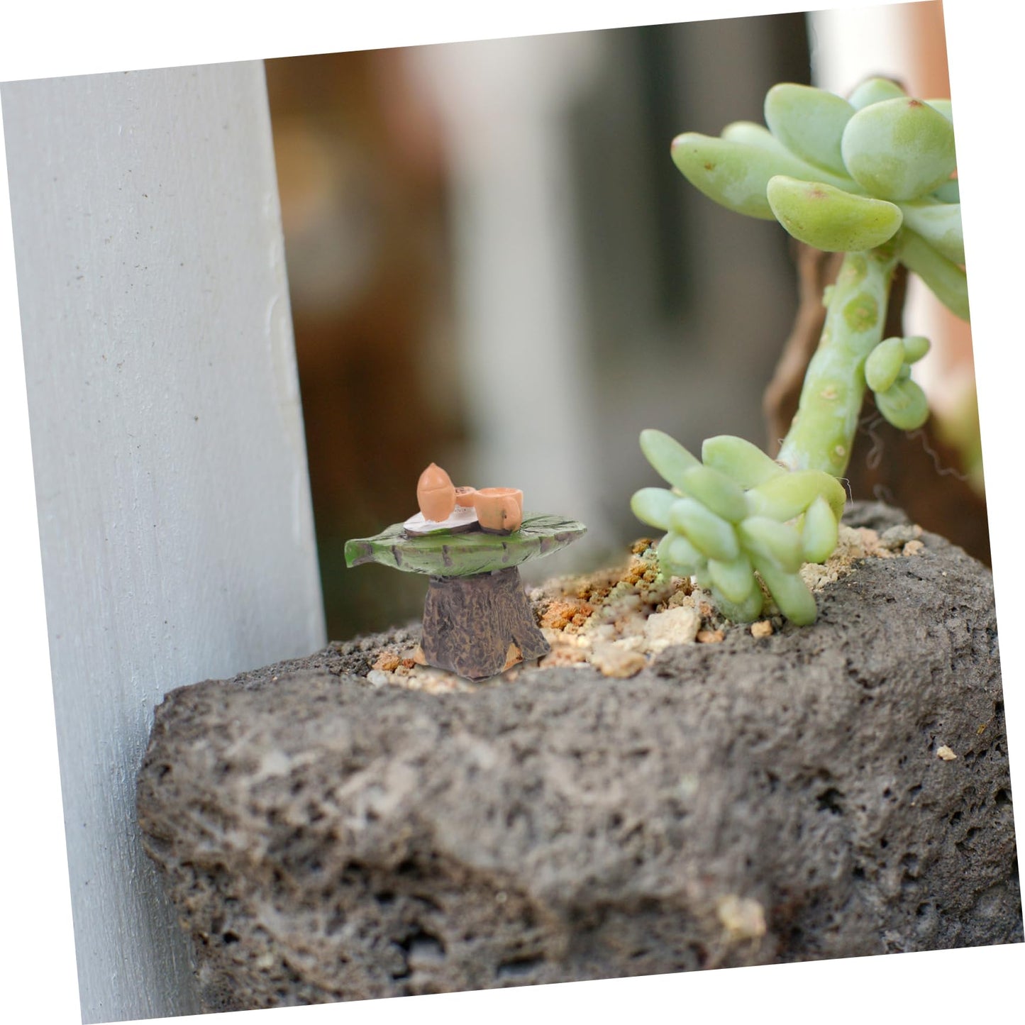 Vaguelly Micro Landscape Ornament Tiny House Table Decor Resin Tea Table Model for Fairy Garden