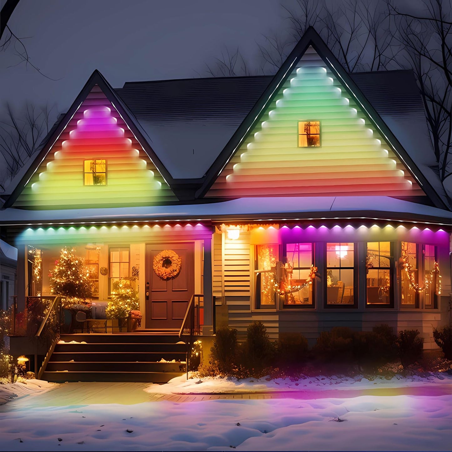 LLdshun Permanent Outdoor Lights, 50FT RGB LED Smart Eaves Lights with 30 LEDs, IP67 Waterproof, Remote/APP Control, DIY Scene Modes, Music Sync Lighting for Party, House, All Holiday Decorations