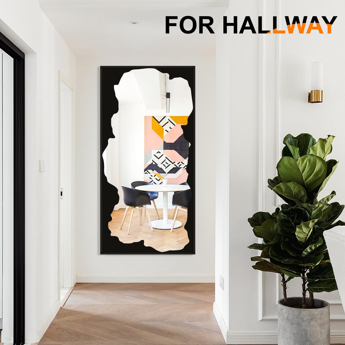 Full-Length Mirror Free Standing Leaning Mirror with Artistic Black Abstract Overlay Deco, 64"x32" Shatterproof Wall-Mounted Mirror, Perfect for Living Room, Bedroom, Cloakroom, and Bathroom Decor
