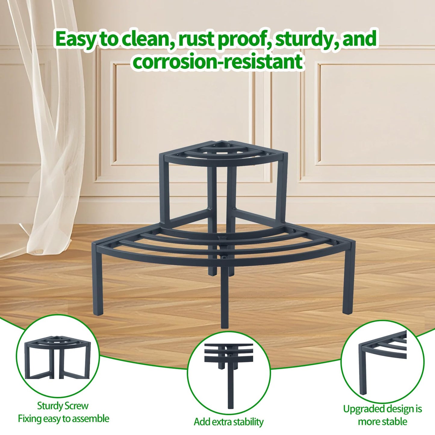 DHYGOTFUR Black Corner Plant Stand - 3-Tier Space Saving Flower Pot Rack - Rustproof & Weather Resistant Indoor/Outdoor Ladder Display Shelf for Patio, Garden, Yard, Balcony