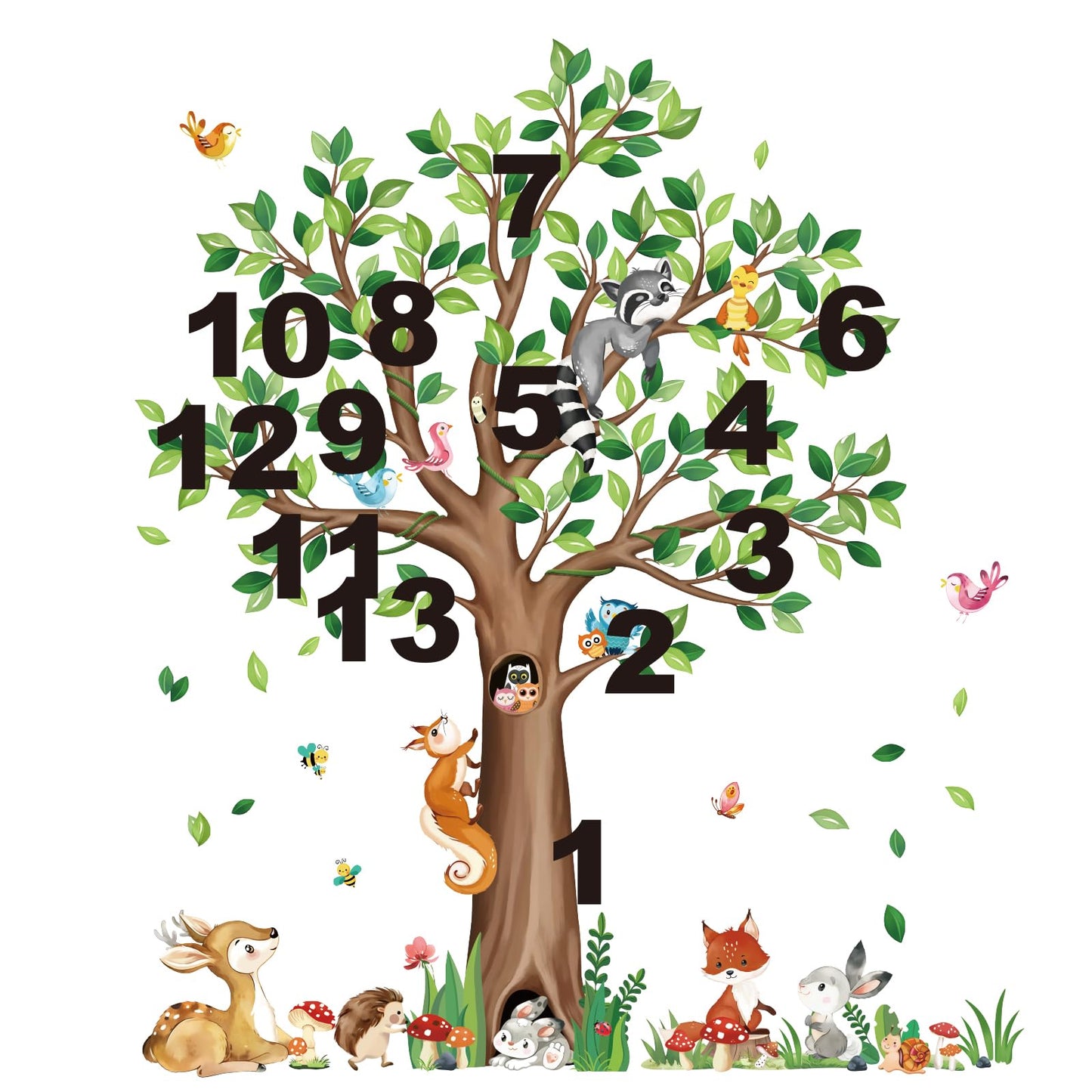 decalmile Woodland Animals Large Tree Wall Stickers Bear Fox Deer Wall Decals Baby Nursery Kids Bedroom Toddler Room Wall Decor (H:135cm/53Inches)
