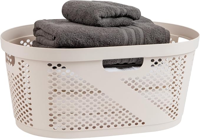 Mind Reader 40L Laundry Basket, Clothes Hamper, Premium Wicker Design, Plastic, Ivory