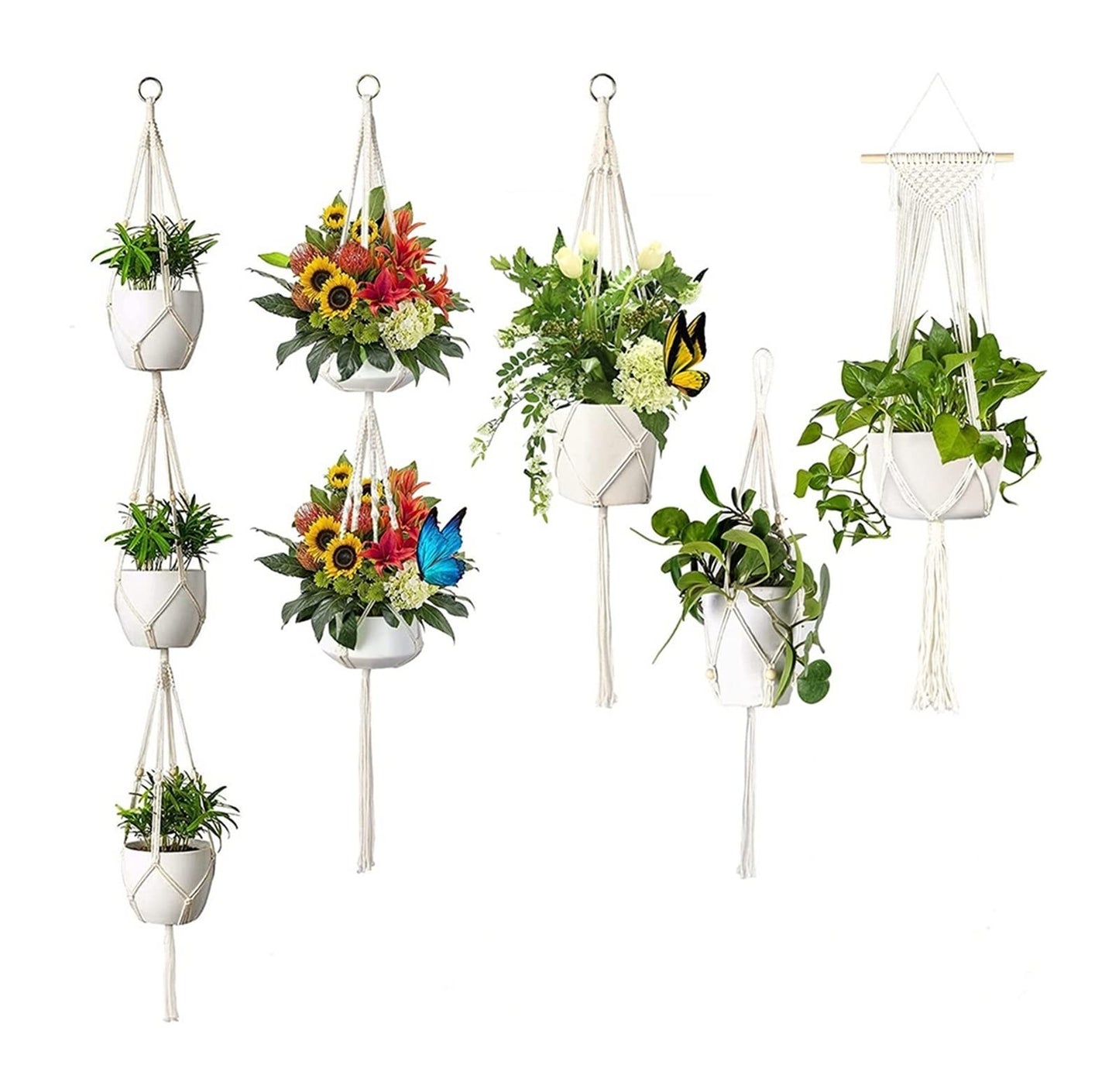 AroudightElive Plant Holder Basket Handmade Macrame Plant Hanger Flower Pot for wall Decoration countyard Garden Knotted Lifting(11)