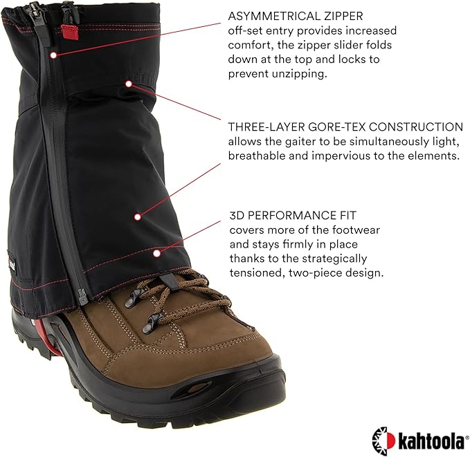 Kahtoola LEVAgaiter Mid GTX Gaiters, Waterproof Gore-TEX Shoe & Boot Protection for Mountaineering, Off-Trail Hiking in Mud, Snow & Ice