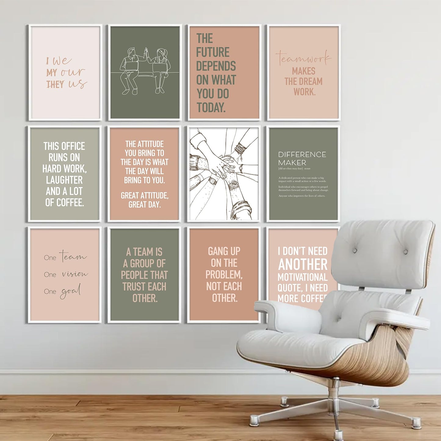 6Pcs Inspirational Office Wall Art Teamwork Motivational Wall Decor Positive Affirmations Uplifting Quotes Canvas Posters prints for Bedroom Office Workplace Home Decoration 8x10in Unframed
