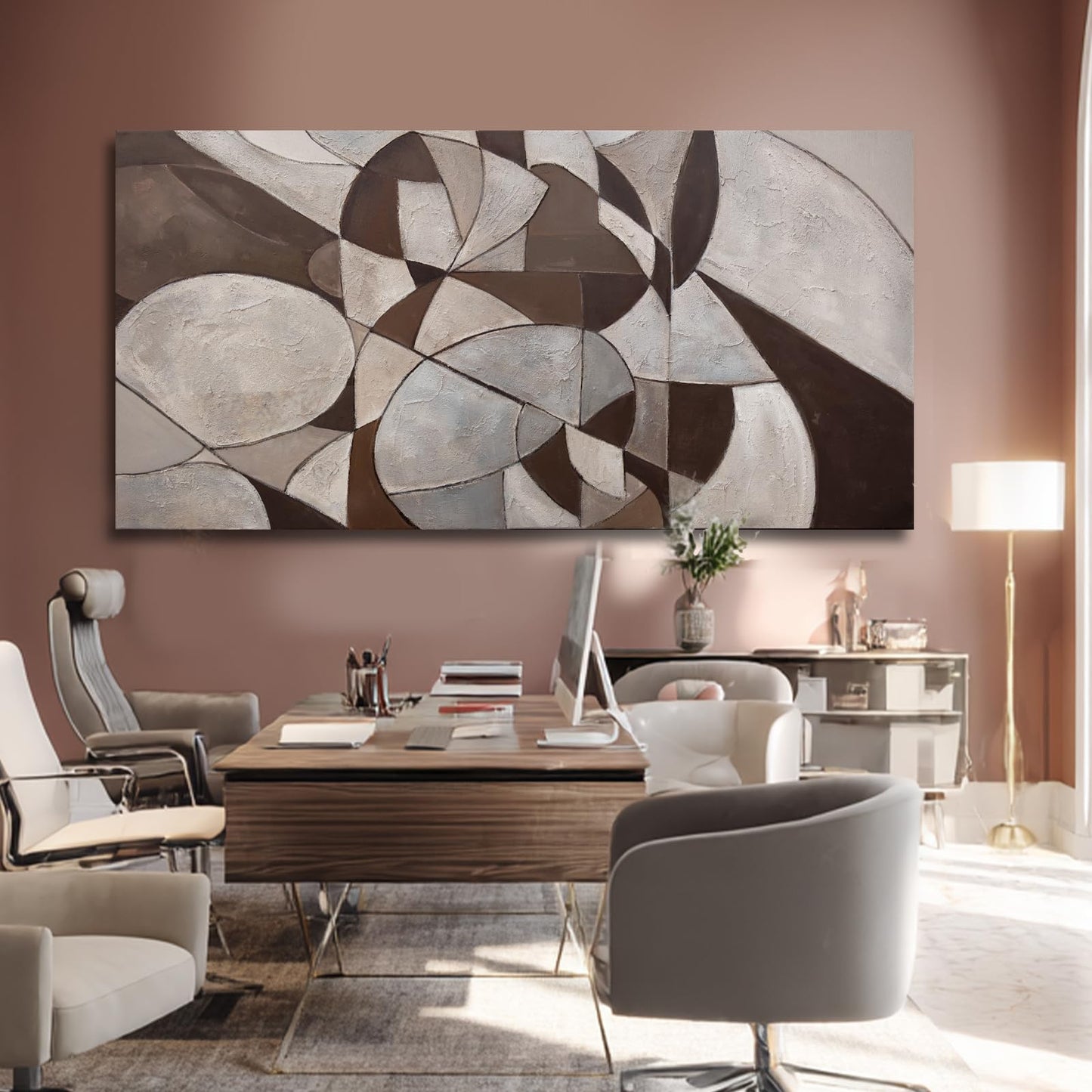 WINKAILIN Abstract Wall Art Grey and Brown Canvas Wall Decor Minimalist Geometric Print Beige Pictures Posters Home Decor For Living room bedroom kitchen 29x58 inch