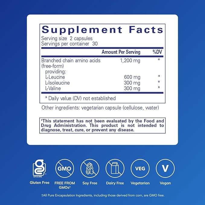 Pure Encapsulations BCAA Capsules | Hypoallergenic Supplement to Support Muscle Function During Exercise* | 60 Capsules