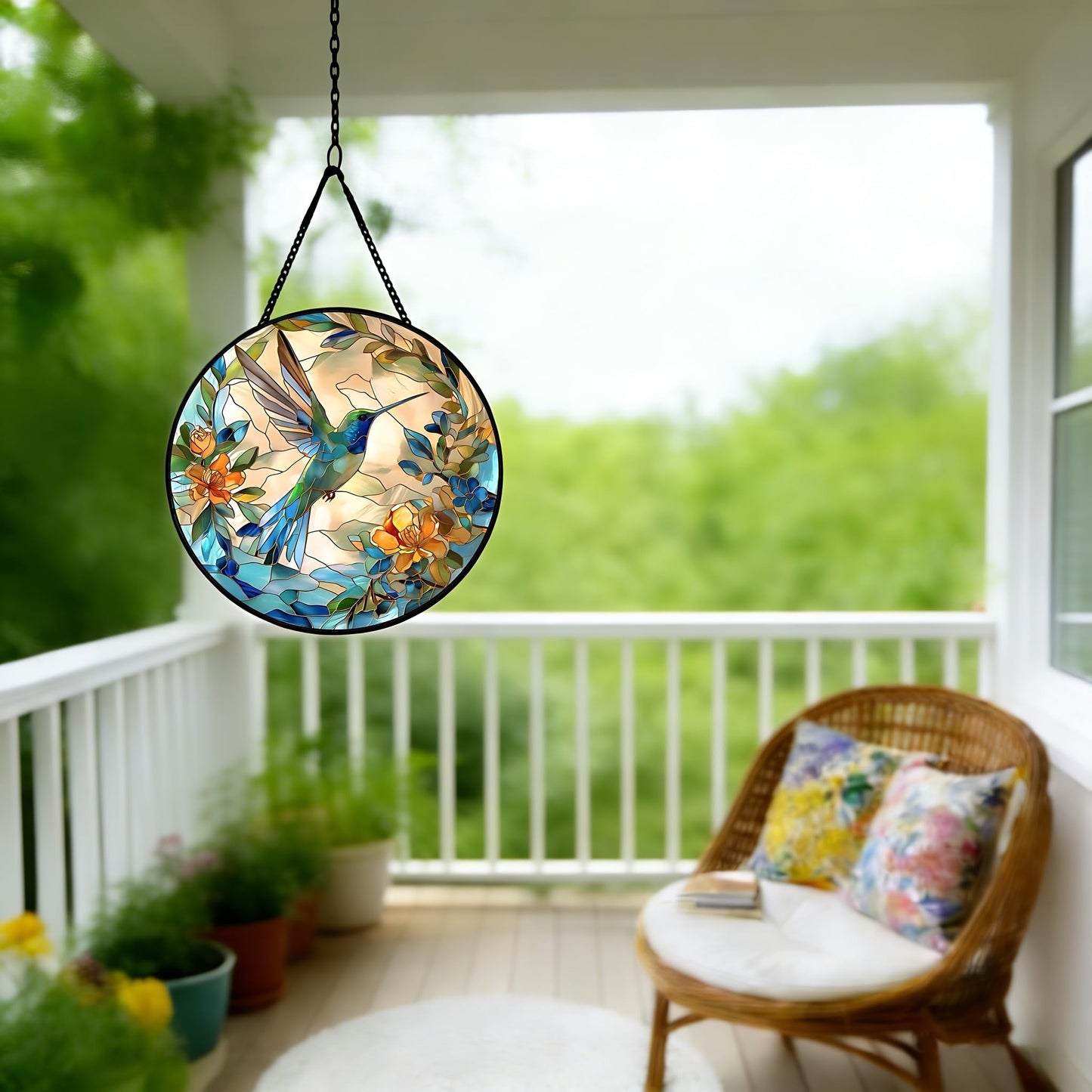 9.8 In Hummingbird Stained Glass Window Hanging, Large Stained Glass Suncatcher for Indoor Home Decor, Vibrant Bird & Flower Window Suncatcher Ornament for Garden, Ideal Gift for Women Mom Bird Lovers