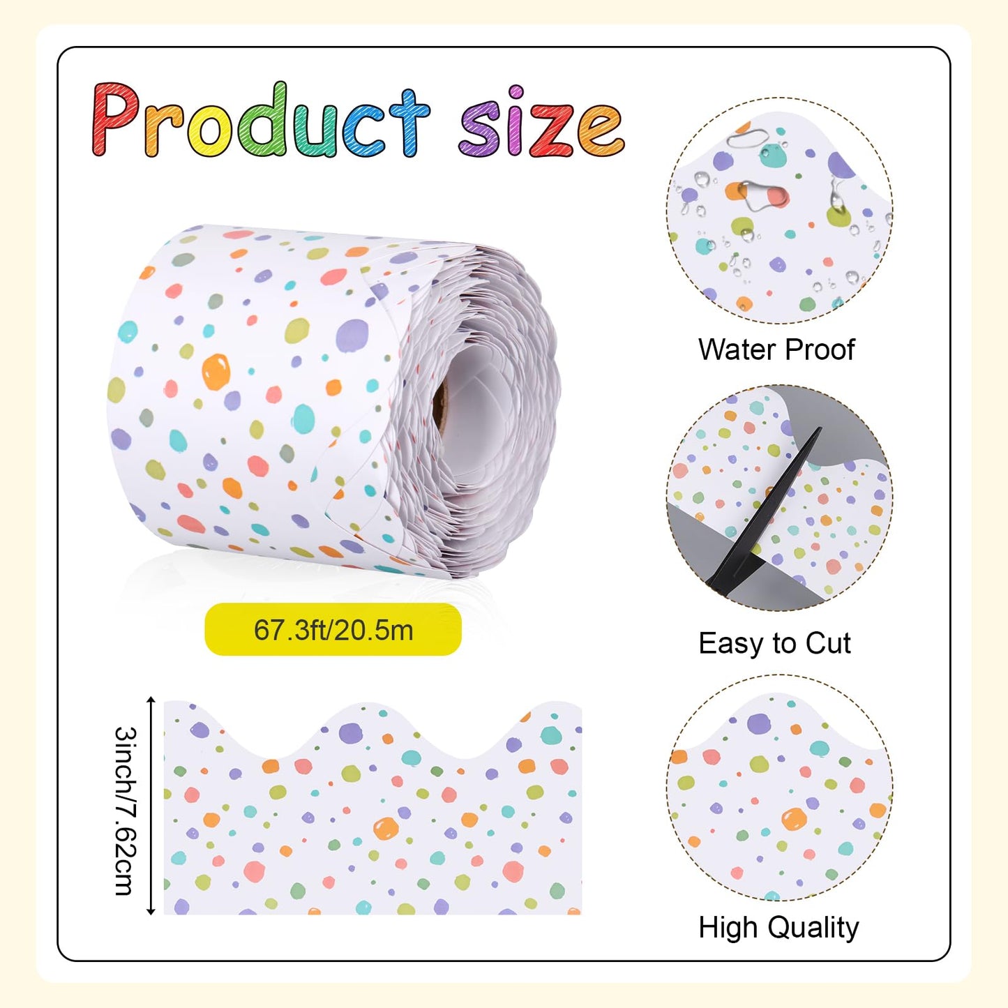 Fuutreo 67.3 ft Bulletin Board Borders Decor Dots Scalloped Borders Trim Wavy Shape Classroom Bulletin Boarders for Back to School Blackboard Chalkboard Wall Window Door Party Decor(Macarons)