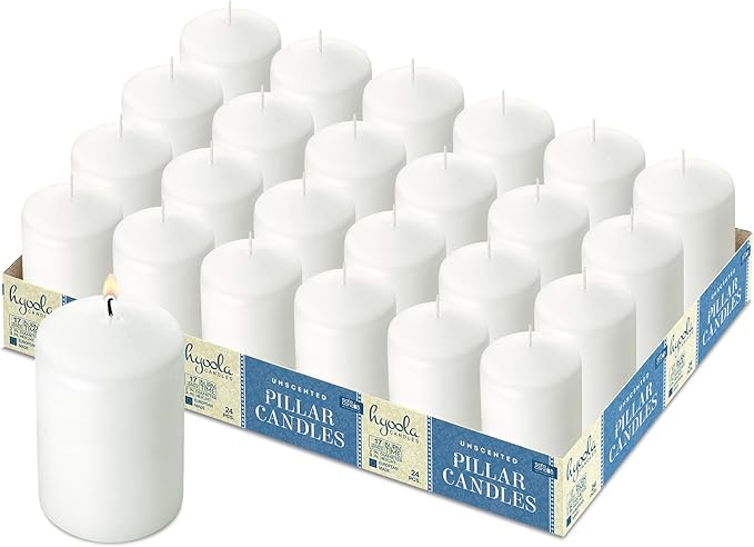 HYOOLA White Pillar Candles 2x3 Inch - 24 Pack Unscented Bulk Pillar Candles - European Made
