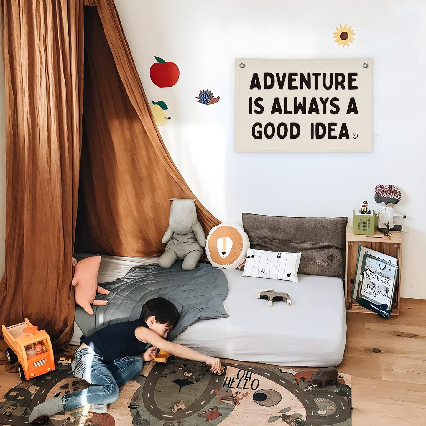 XYDEG Nursery Decor, Boys Room Decoration Adventure Is Always A Good Idea Motivational Banner for Playroom, Nursery Hanging Linen Banner Wall Canvas Flag, Toddler Teen Room Dorm Decor 30x20