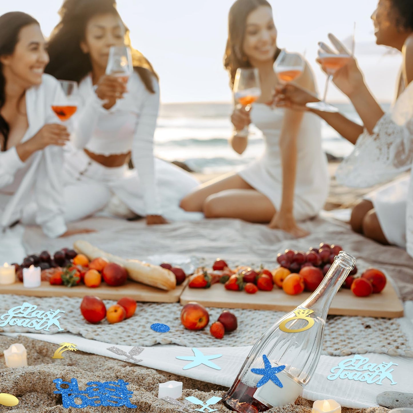 Weekgrat 200 Pcs Last Toast on the Coast Confetti Bachelorette Party Decorations Glitter Wine Cup Rings Seashells Starfish Table Confetti for Bridal Shower Wedding Engagement Party Decor