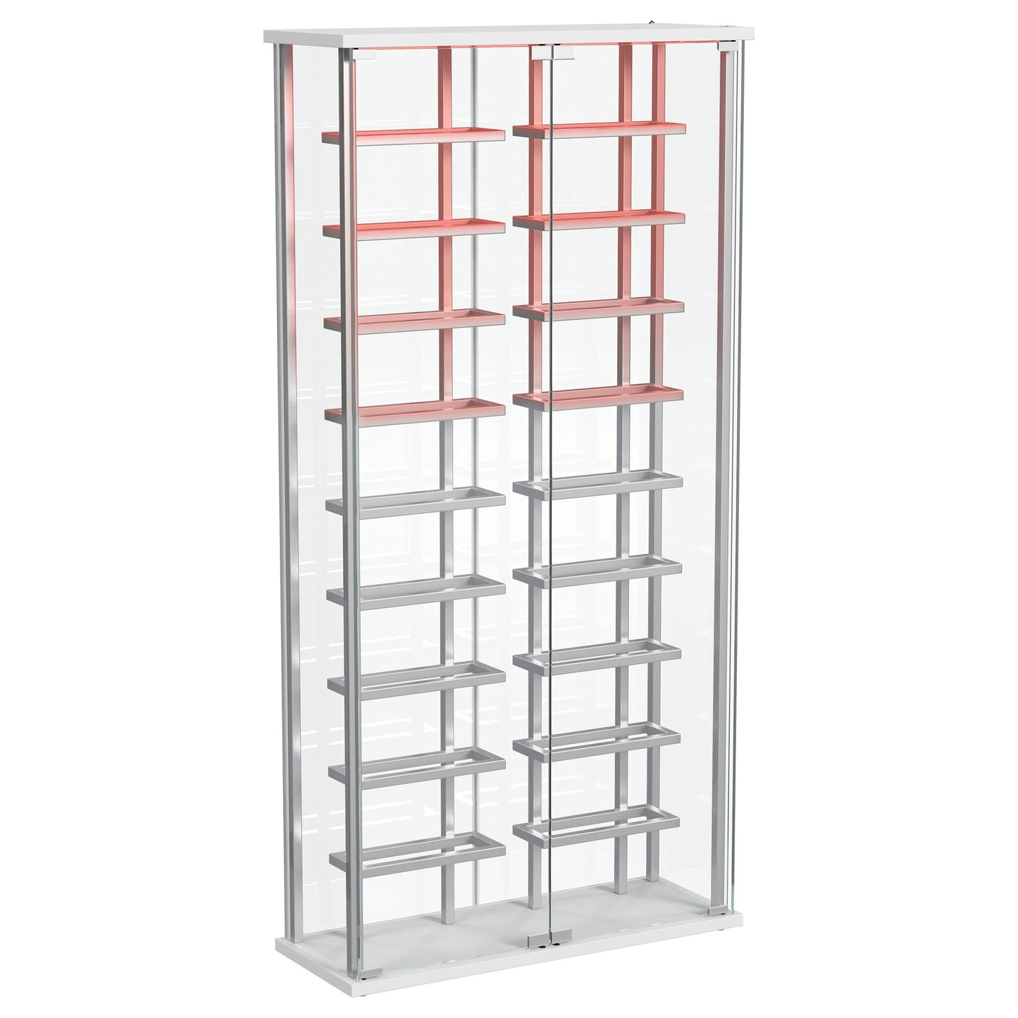 Coaster Home Furnishings Montara LED Tempered Glass Wine Storage Curio Cabinet, Modern Curio Bar Cabinet with Glass Doors and LED Strips, Chrome