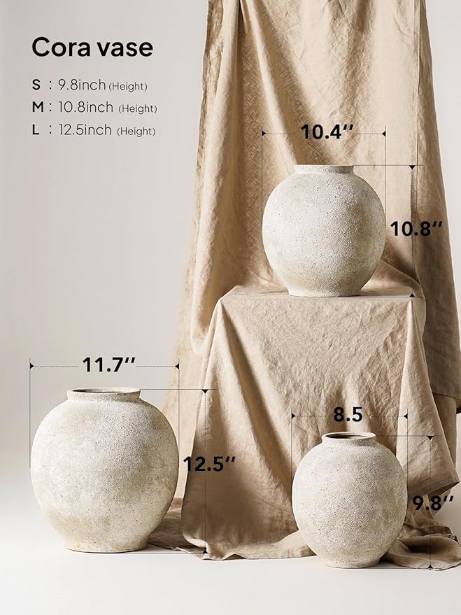 Large White Ceramic Vase - 9.8 Inch Rustic Farmhouse Flower Vase for Home Decor, Minimalist Tall Vases for Living Room, Table, Bathroom, Holiday & Weddings (Sandstone Yellow)