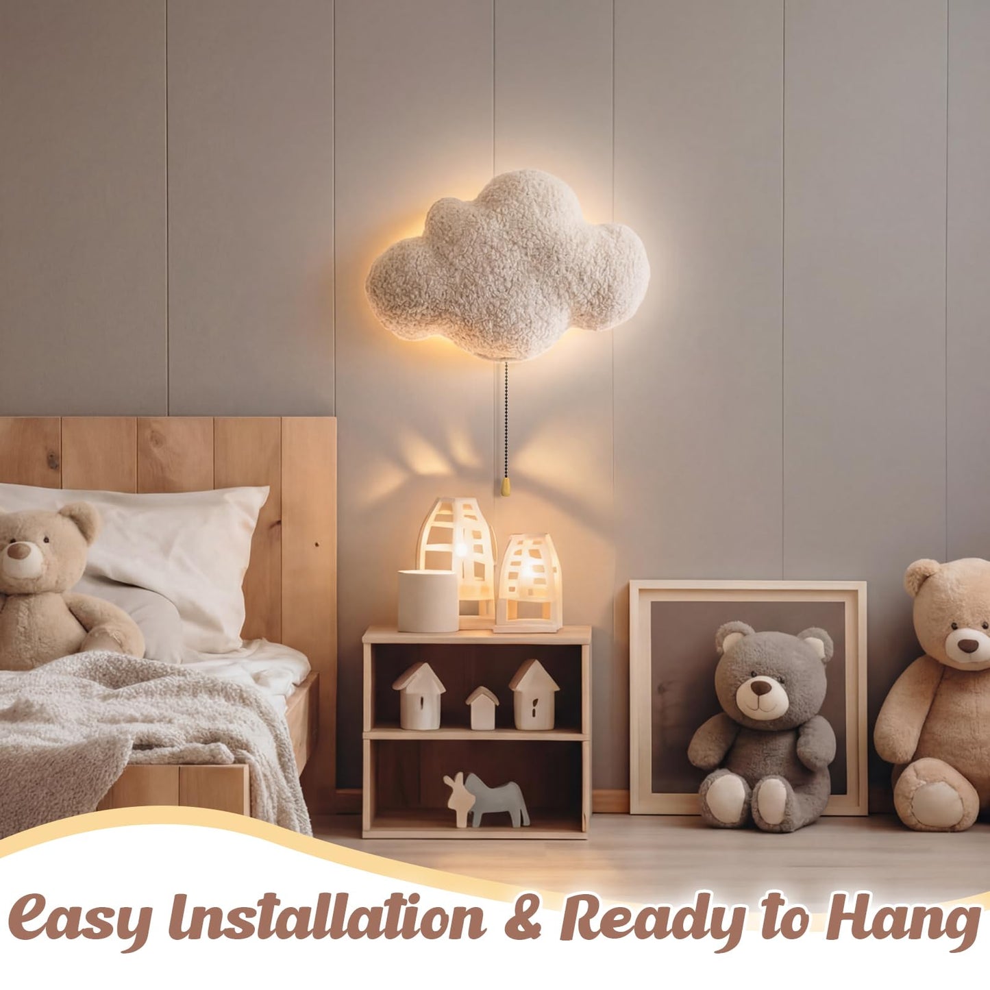 Aurelema Fluffy Cloud Night Light Wall Lamp Sleeping Nursery Lighting Cute Floating Battery Operated Hanging Lamp for Baby Boys Girls Bedroom Room Nursery Wall Decorations