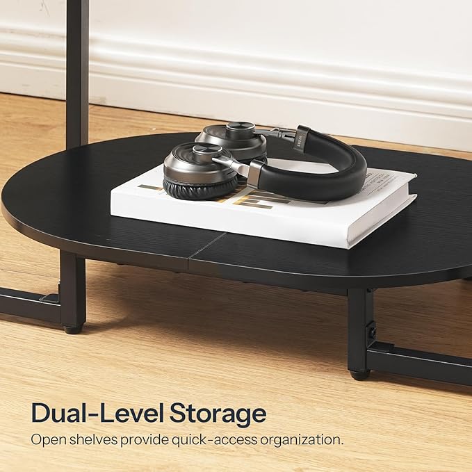 HOOBRO Coffee Table for Living Room, Oval Small Coffee Table with 2-Tier Open Storage Shelf, Industrial Cocktail Tea Table, Wooden Desktop Center Table, Home Office, Rustic Brown and Black BFK09KF01