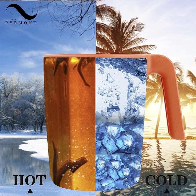 PYRMONT Wheat Straw Cups 16 Oz Alternative Plastic Cups With Handle Dishwasher & Microwave Safe Mug Set of 6 Unbreakable Cups Set for Camping,Pool,RV-Orange
