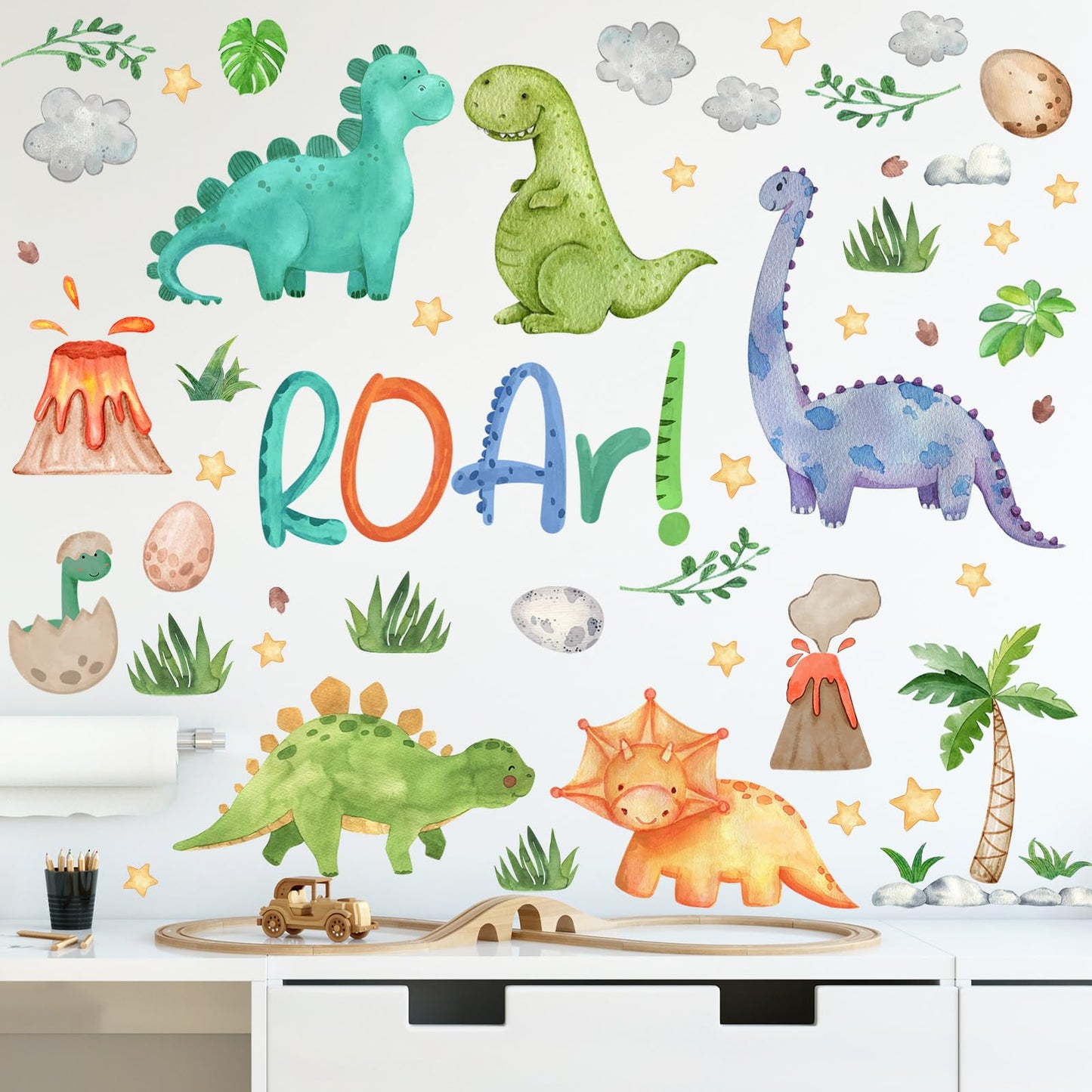 Resurhang Dinosaur Wall Decals Tree Dino Wall Stickers Large Boho Decals Home Decorations for Baby Nursery Boys Girls Bedroom Playroom Kindergarten Daycare Classroom Art Decor