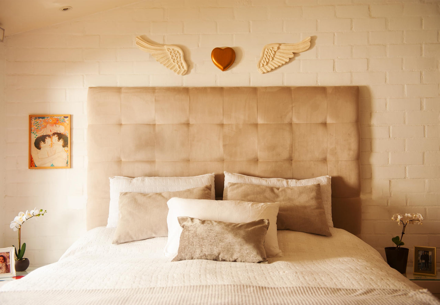 Bimodal Handmade Wooden Wall Art – Gold Heart & Wings – Elegant Rustic Home Decor for Bedroom, Living Room, Kitchen, or Terrace – Great for Weddings, Anniversaries & Gifts for Her – 30” Wide.