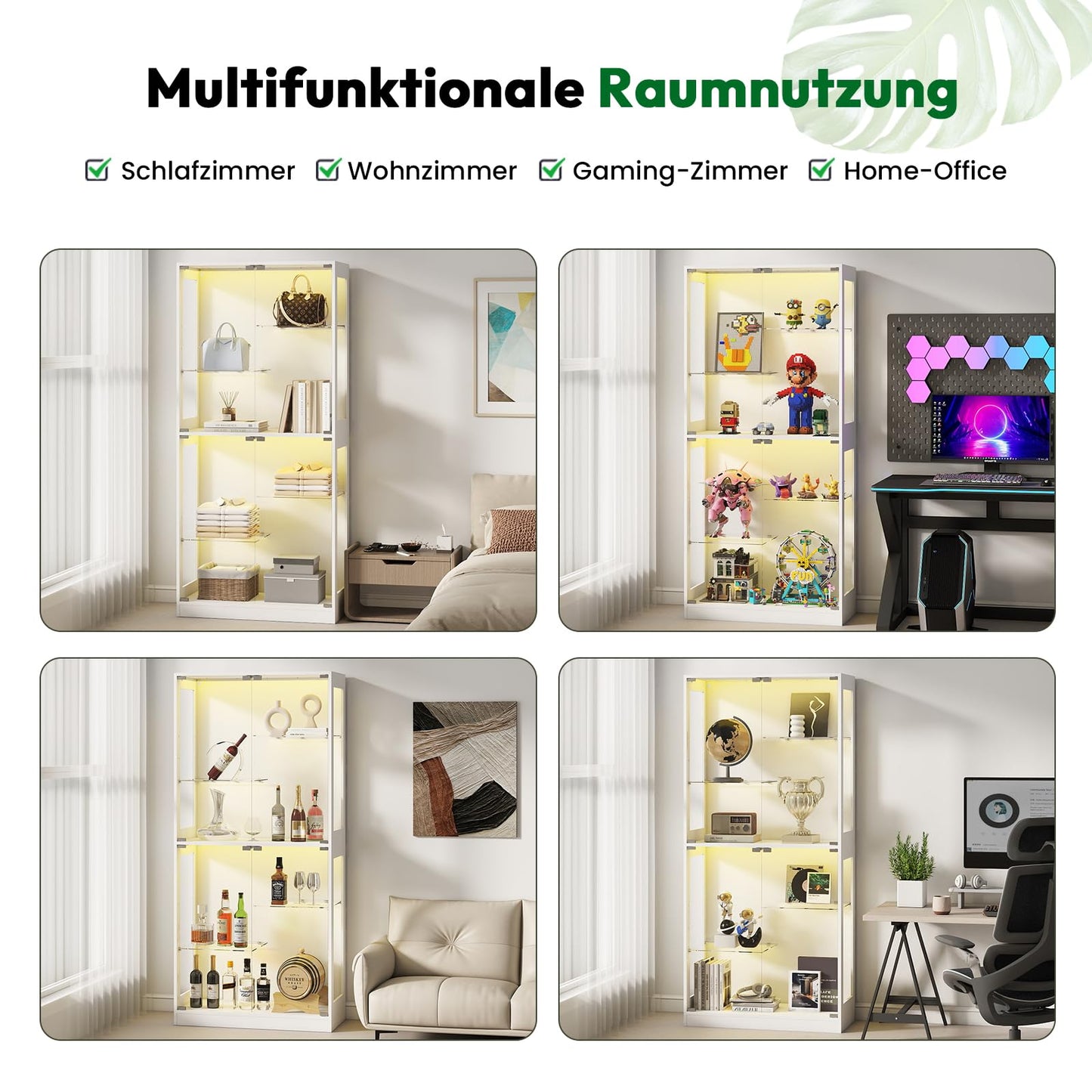 Lamtor Display Cabinet with Glass Doors - 69" Curio Cabinet for Collectibles with RGB LED Lights and Adjustable Shelves, Glass Display Case for Living Room, Office, Black