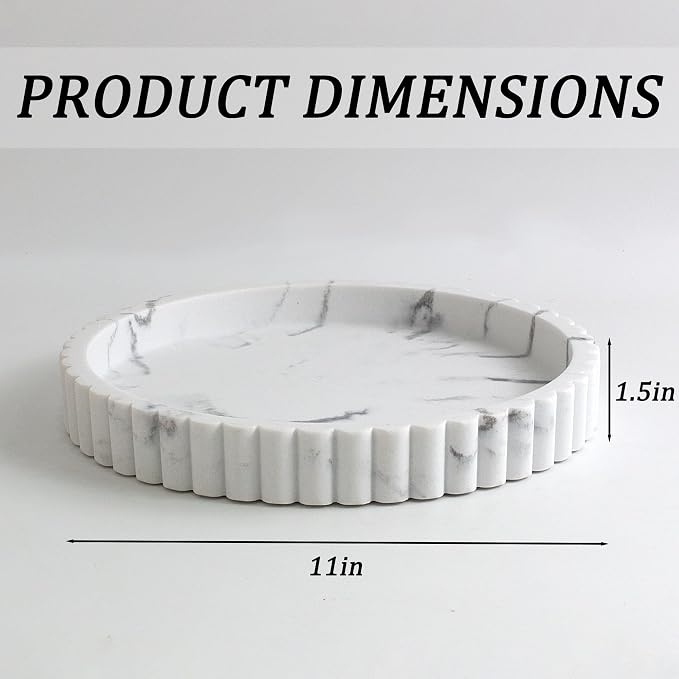 LIN CHUAN Decorative Coffee Table Tray, 11" Round Resin Coffee Table Centerpiece Tray for Home Decor, Modern Organizer for Living Room, Console or Dresser, Marble White