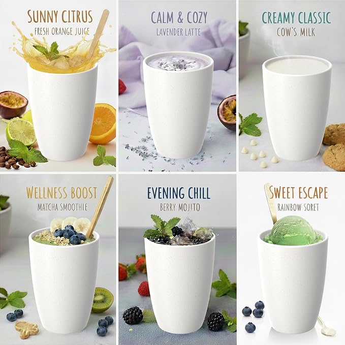 Wheat Straw Unbreakable Cup, 20 OZ Reusable Water Drinking Glasses Sets of 6, Lightweight Glass Cups, Alternative to Plastic Cups, Dishwasher Safe Tumbler for Kitchen Outdoor Camping, White