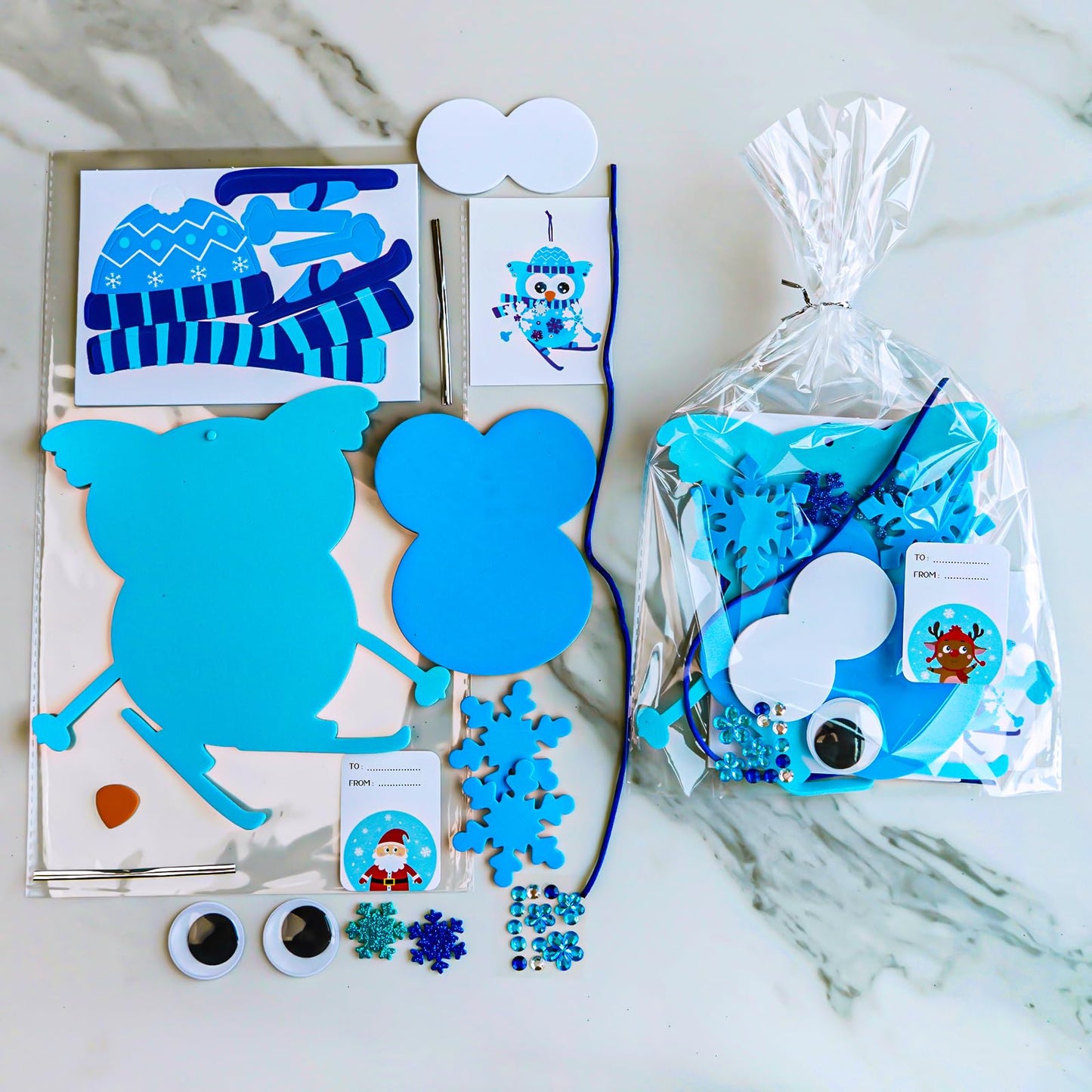Winlyn 24 Sets Winter Craft Kits Christmas Crafts DIY Snowflake Owl Ornaments Decorations Craft Kit Festive Foam Stickers Winter Arts and Crafts for Kids Holiday Home Classroom Activities Party Favors