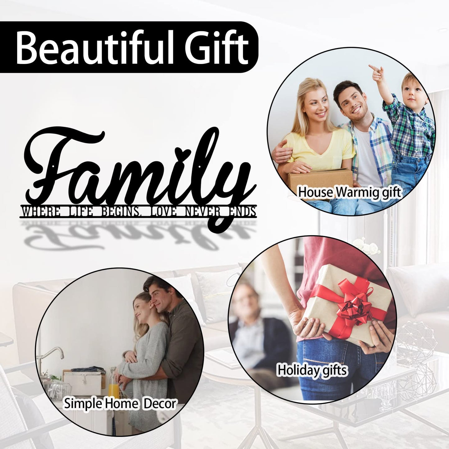 AHYS Family Wall Decor Rustic Metal Family Signs for Farmhouse Home Living Room Bedroom Decor - 16.5"X7.5"