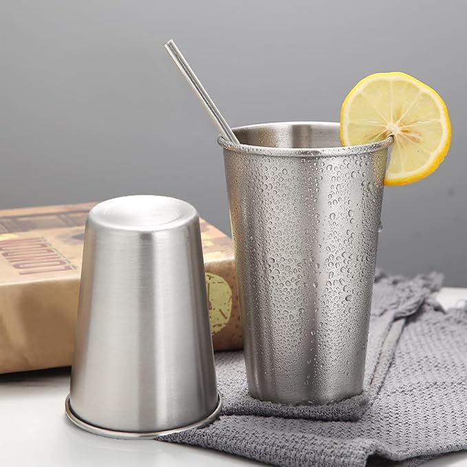 12 Pack 16oz Stainless Steel Pint Cup,Healthy Unbreakable and Stackable,Metal Drinking Glasses，Beer Glasses
