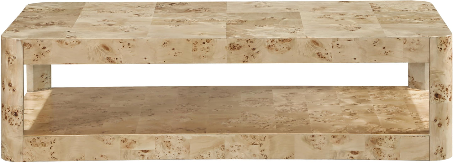 Meridian Furniture 99068Burl-CT Reeves Collection Art Deco Coffee Table with Rich Burl Finish, Burl Veneer, Mix of Solid Wood and MDF, 54" W x 28" D x 15" H, Beige