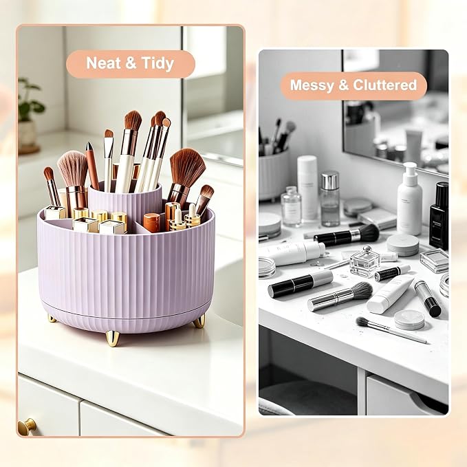 Makeup Brush Holder, Makeup Brush Organizer Countertop, Skincare Makeup Cosmetic Perfume Organizer Storage Box Case for Vanity Bathroom Countertop(Purple)