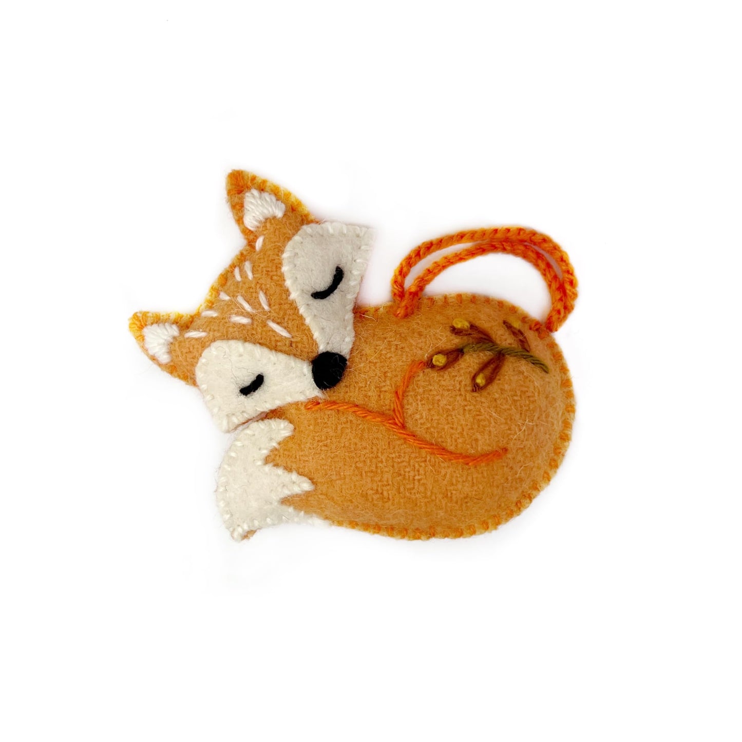 Sleeping Fox Christmas Ornament Handmade Embroidered Felt