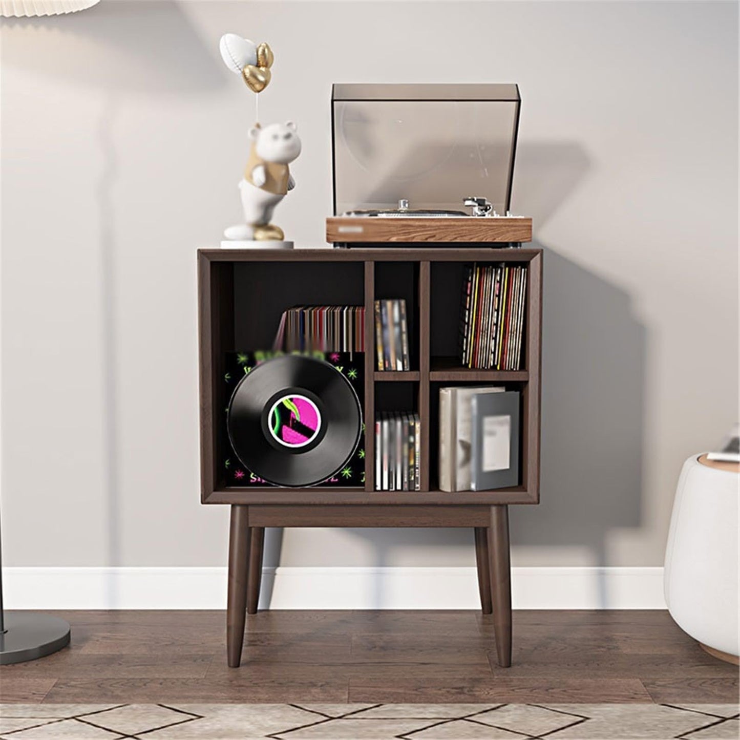 FURUIM2024M CD Record Storage Rack Retro Vinyl Record Cabinet Magazine Storage Bookcase Wooden Sofa Sideboard