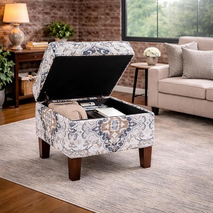 Spatial Order Home Decor | Dinah Collection Modern Storage Ottoman | Ottoman with Storage for Living Room & Bedroom(Antiqued Ebony Cream)
