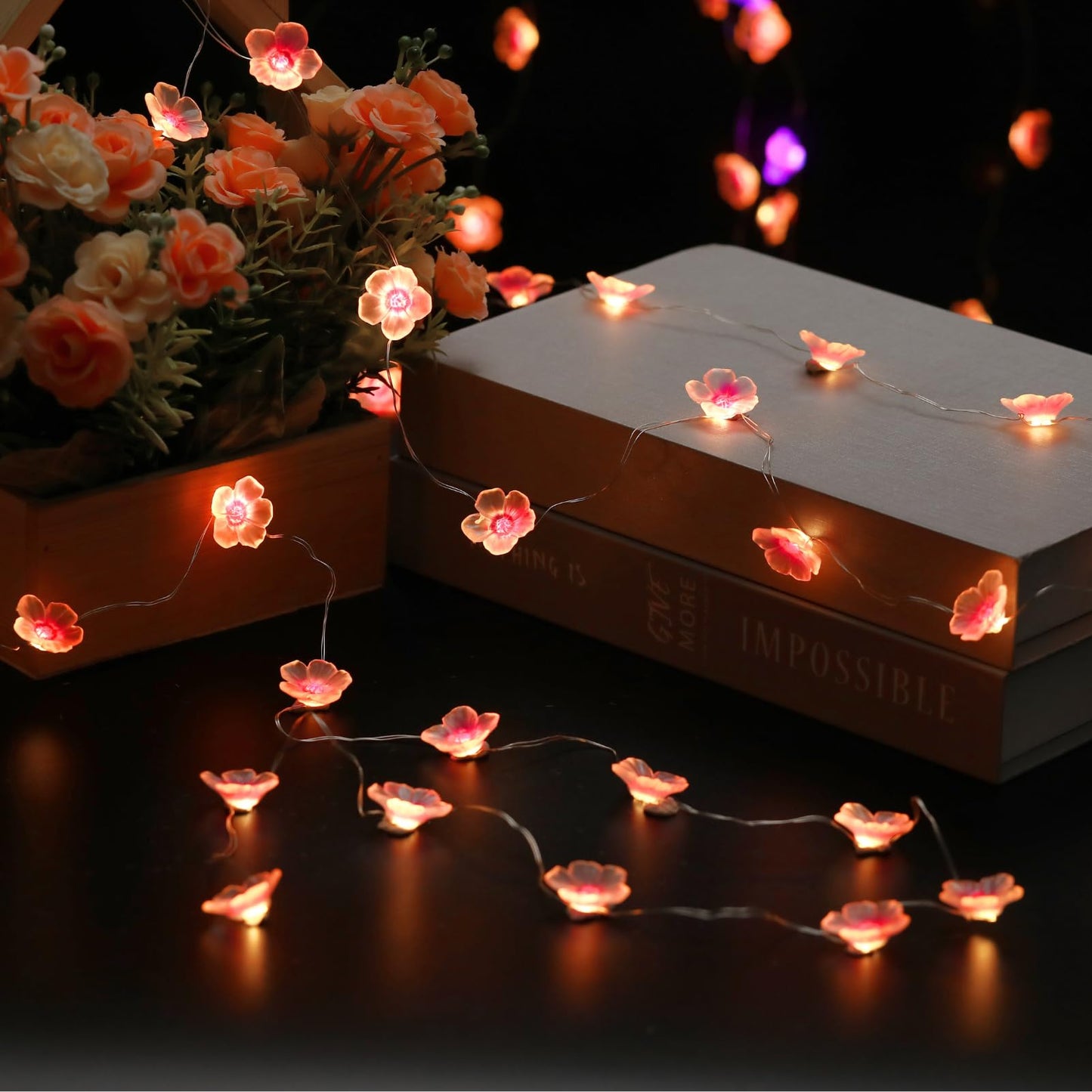 Nakolulu 13ft Flower String Lights, 40 LED, USB & Battery Operated, 8 Modes, Warm White, Model CBSL