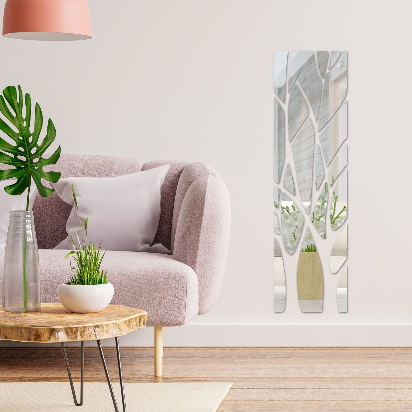 haodeni 3D Big Tree Mirror Wall Sticker Acrylic Home Art Decals Removable Wallpaper Mural Stickers Self-Adhesive Branches Combo DIY Decoration for Living Room Bedroom Bathroom Office, Silver