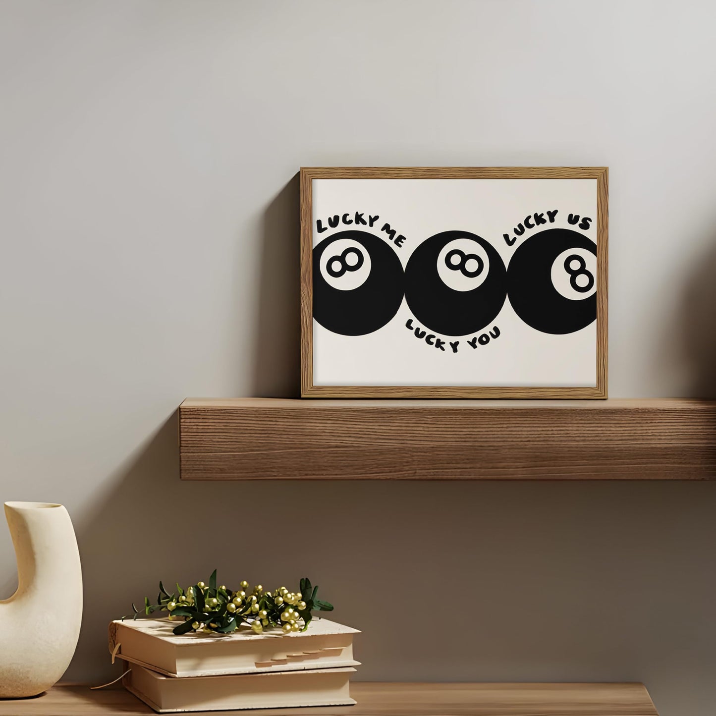Trendy Black 8 Ball Wall Art, Funny Lucky You Y2k Canvas Wall Decor Painting, Funky Cool Billiards Posters Prints Pictures for Living Room Bedroom Apartment Dorm Room Decor 12x16 Inch Wood Framed